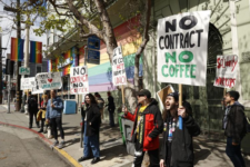 Starbucks workers on strike at the 18th and Castro Street store in San Francisco on March 22