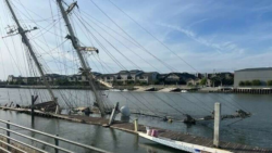 Ocean-cleaning ship containing 400 gallons of diesel sinks in Oakland Estuary
